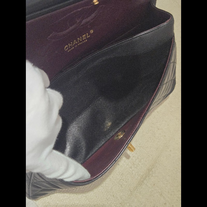 Chanel 香奈兒 經典黑金羊皮雙蓋包  肩背包 斜背包 cf25 coco 25-49