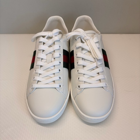 古馳/Gucci Ace系列小白鞋 紅綠條紋+鰐魚皮尾標