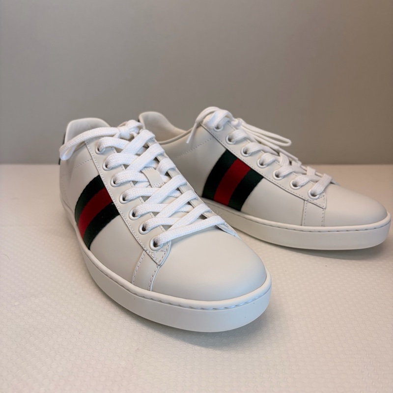 古馳/Gucci Ace系列小白鞋 紅綠條紋+鰐魚皮尾標-2