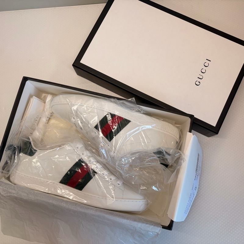 古馳/Gucci Ace系列小白鞋 紅綠條紋+鰐魚皮尾標-8
