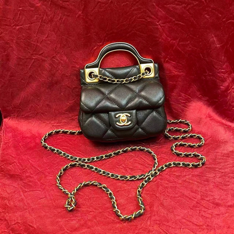 CHANEL 香奈兒 斜挎包 Lady Handle 衣架包 小羊皮 10*11 黑色 🈚附件-0
