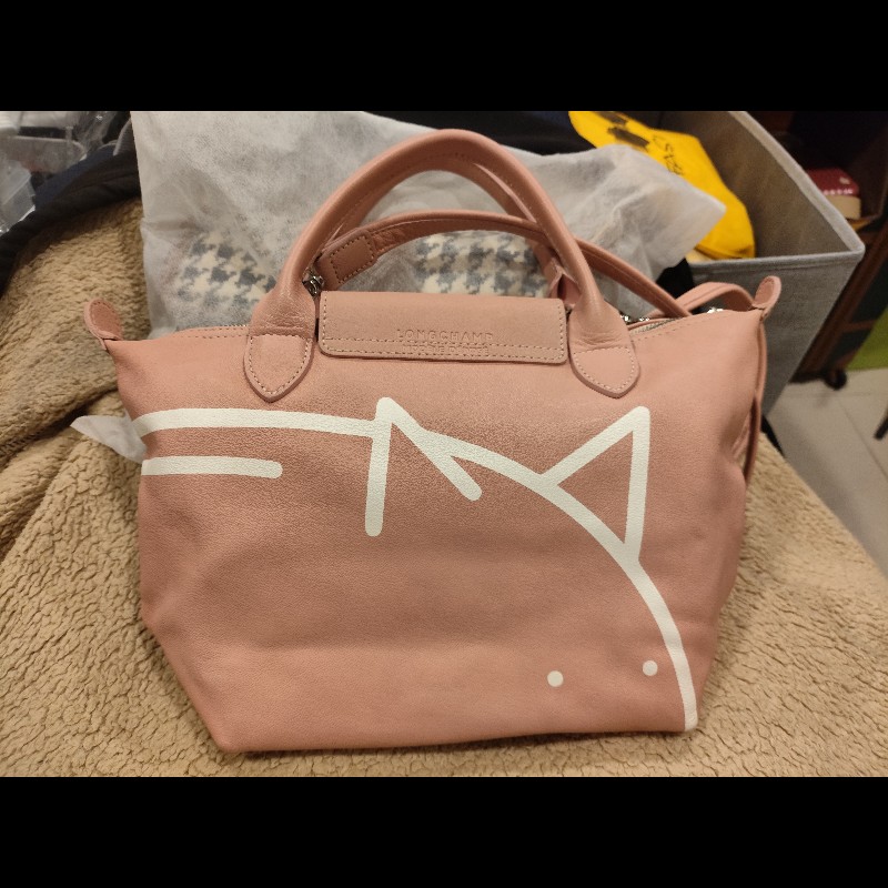 Longchamp x Mr. Bags 聯名粉色皮革手提斜背包 法國製-0
