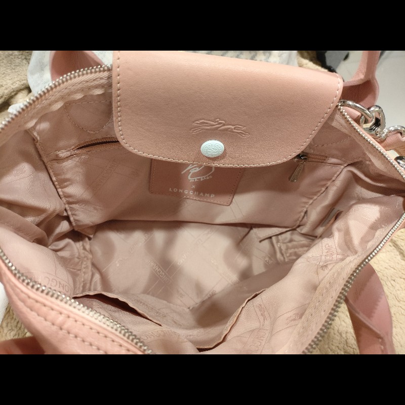 Longchamp x Mr. Bags 聯名粉色皮革手提斜背包 法國製-5