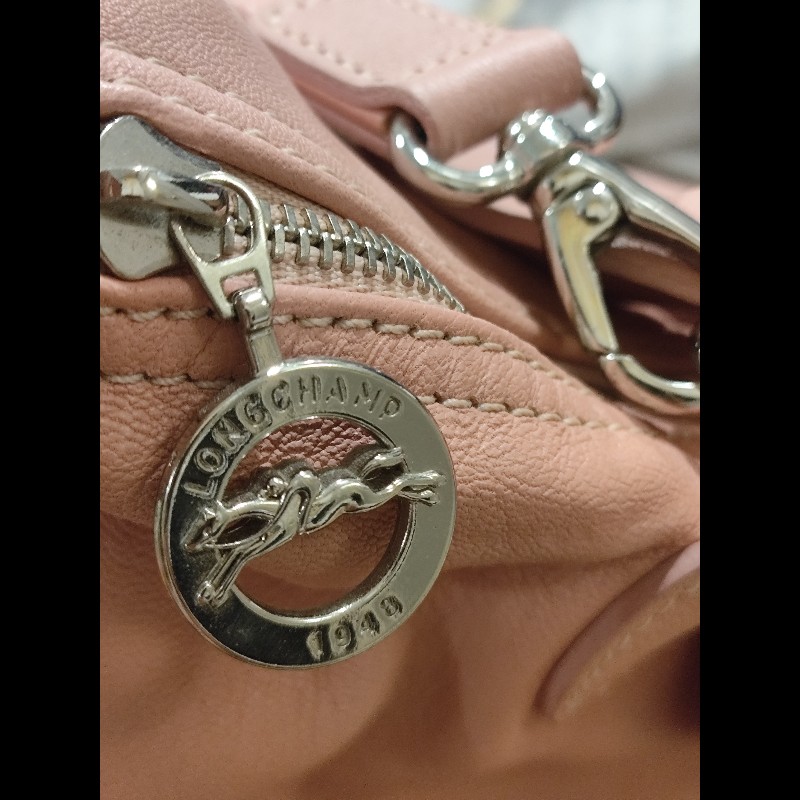 Longchamp x Mr. Bags 聯名粉色皮革手提斜背包 法國製-9