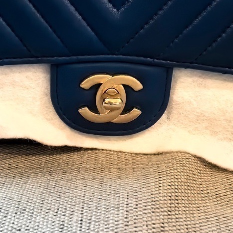 Chanel香奈兒藍金V紋方胖子鏈條包 27開  🈚附件：單品-1
