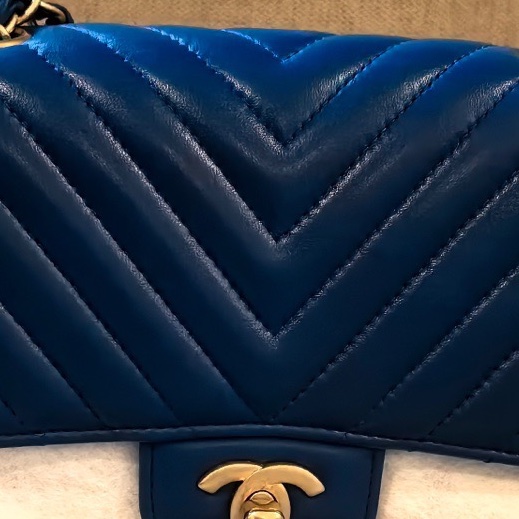 Chanel香奈兒藍金V紋方胖子鏈條包 27開  🈚附件：單品-4