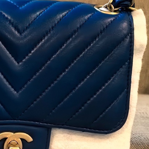 Chanel香奈兒藍金V紋方胖子鏈條包 27開  🈚附件：單品-5