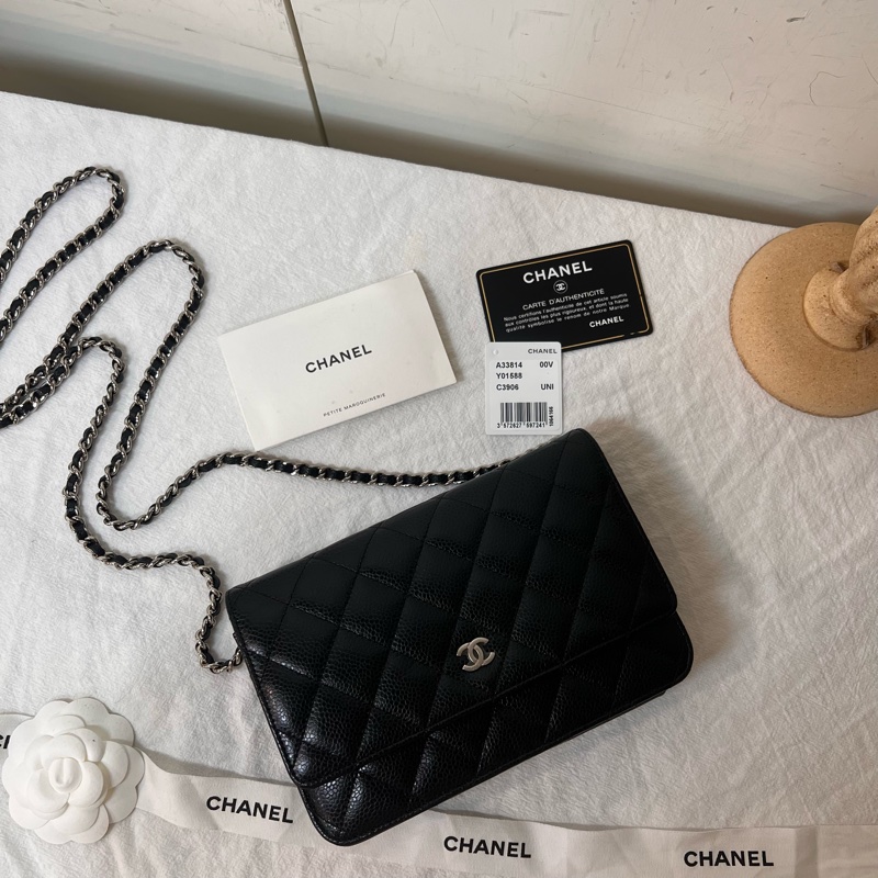 ෆ Chanel woc黑銀荔枝牛皮-0