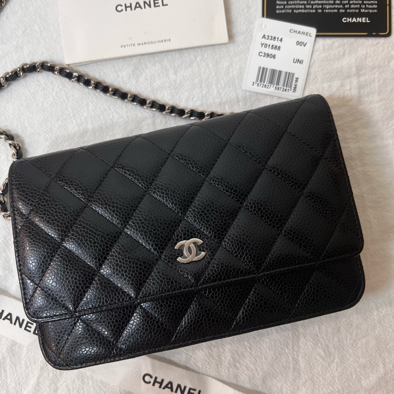 ෆ Chanel woc黑銀荔枝牛皮-2