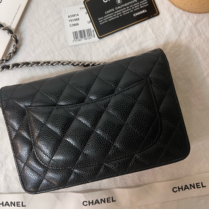 ෆ Chanel woc黑銀荔枝牛皮-7