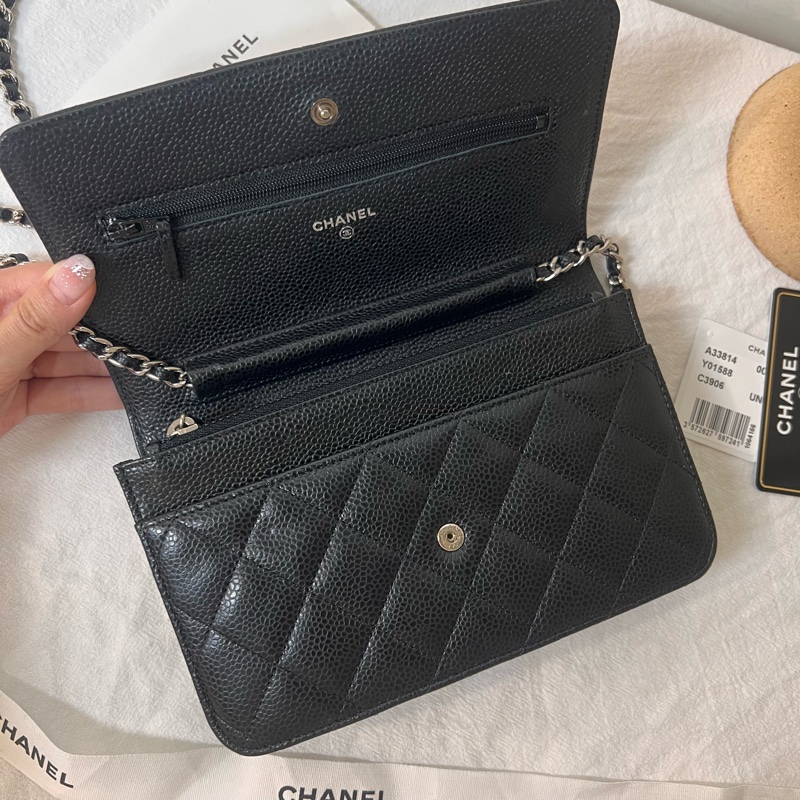 ෆ Chanel woc黑銀荔枝牛皮-8