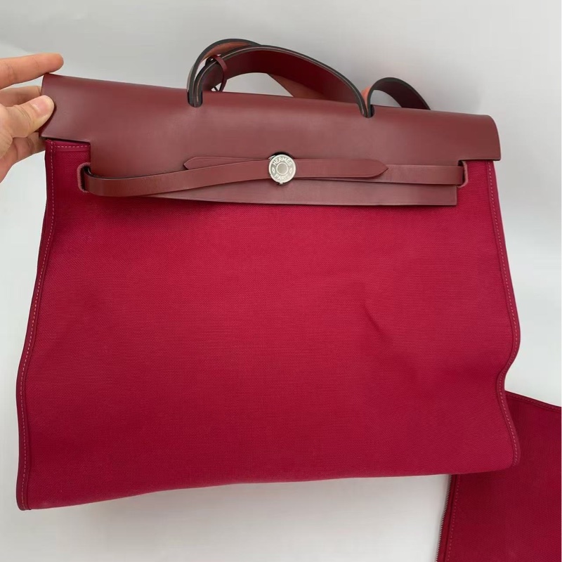 HERMES愛馬仕 Herbag39手提包單肩斜挎包， C刻  紅色， 附件子袋 ，尺寸39*32。-0