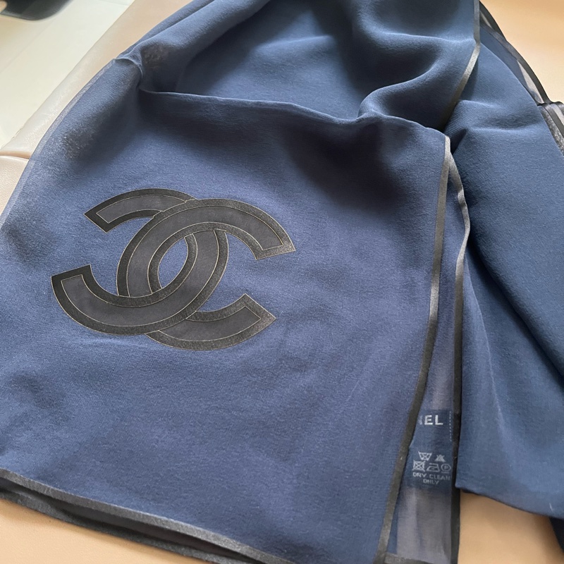 CHANEL 深黑藍色絲巾-0
