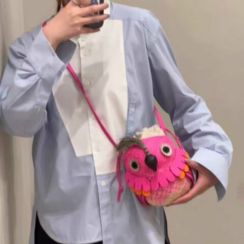 Loewe 藝術家聯名編織粉色  鸚鵡小鳥包 16×14×20cm  98新配件塵袋