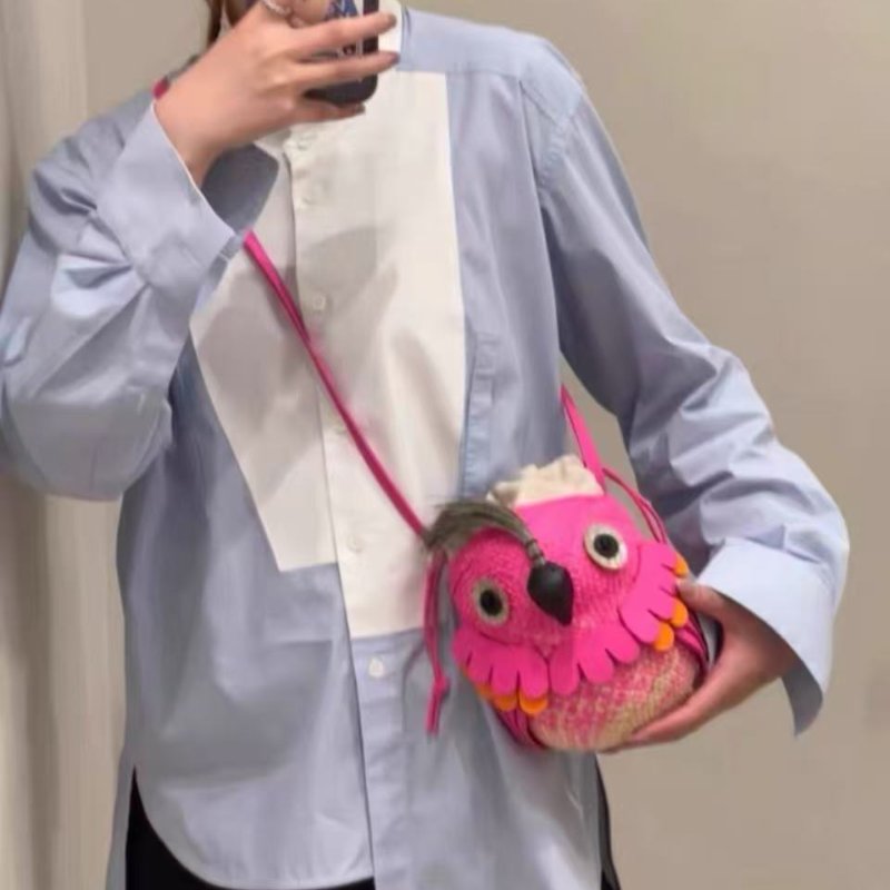 Loewe 藝術家聯名編織粉色  鸚鵡小鳥包 16×14×20cm  98新配件塵袋-0