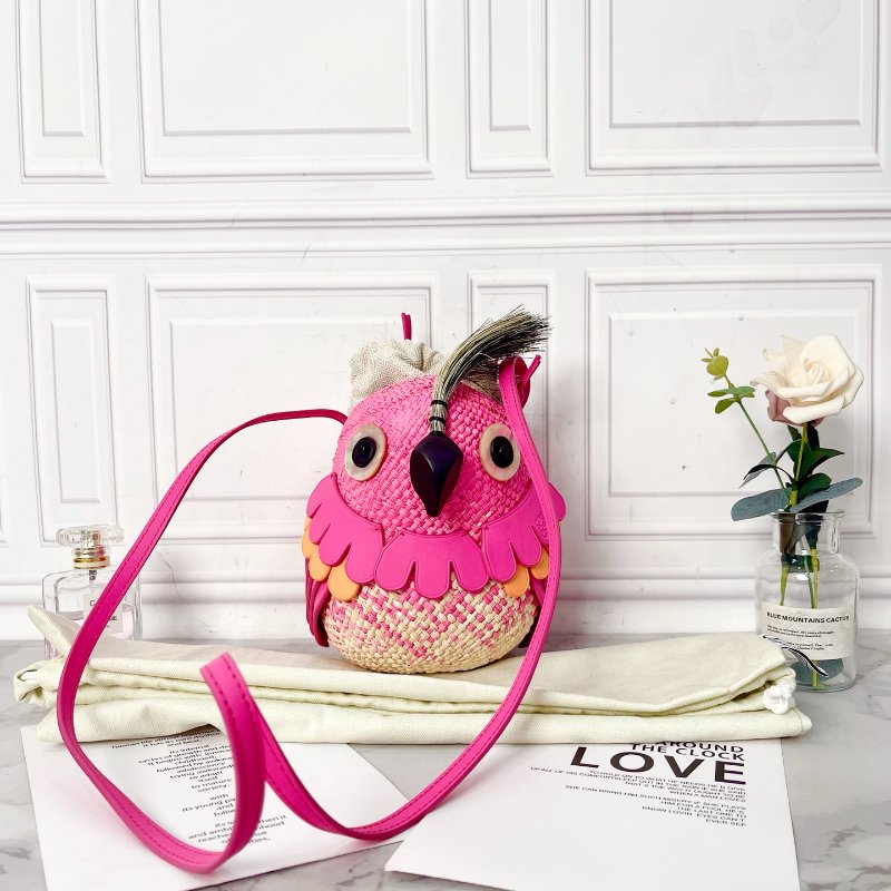 Loewe 藝術家聯名編織粉色  鸚鵡小鳥包 16×14×20cm  98新配件塵袋-1