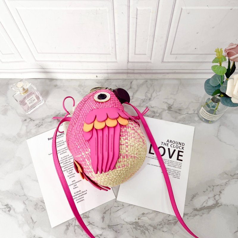 Loewe 藝術家聯名編織粉色  鸚鵡小鳥包 16×14×20cm  98新配件塵袋-2