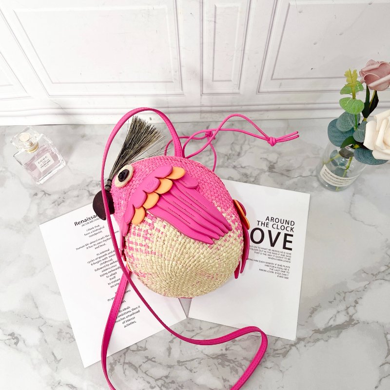 Loewe 藝術家聯名編織粉色  鸚鵡小鳥包 16×14×20cm  98新配件塵袋-3