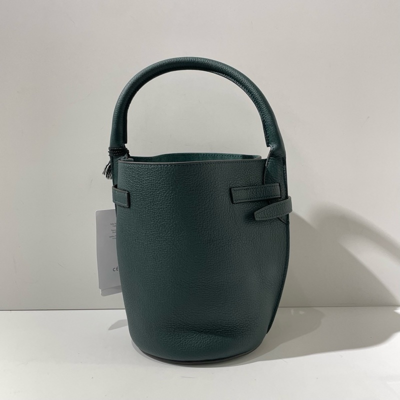 99新Celine賽琳BIG BAG 墨綠色銀扣水桶包 單肩斜挎手提包 16*21.5*16cm。-2