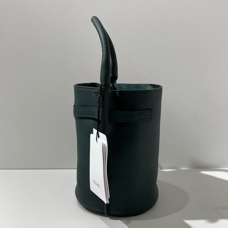 99新Celine賽琳BIG BAG 墨綠色銀扣水桶包 單肩斜挎手提包 16*21.5*16cm。-3