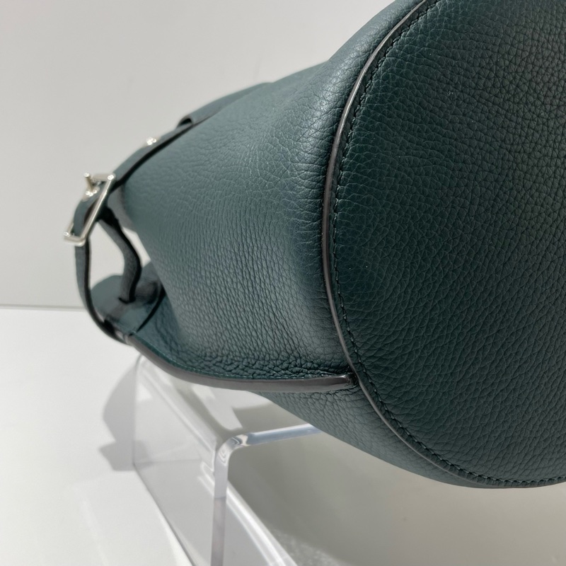 99新Celine賽琳BIG BAG 墨綠色銀扣水桶包 單肩斜挎手提包 16*21.5*16cm。-5