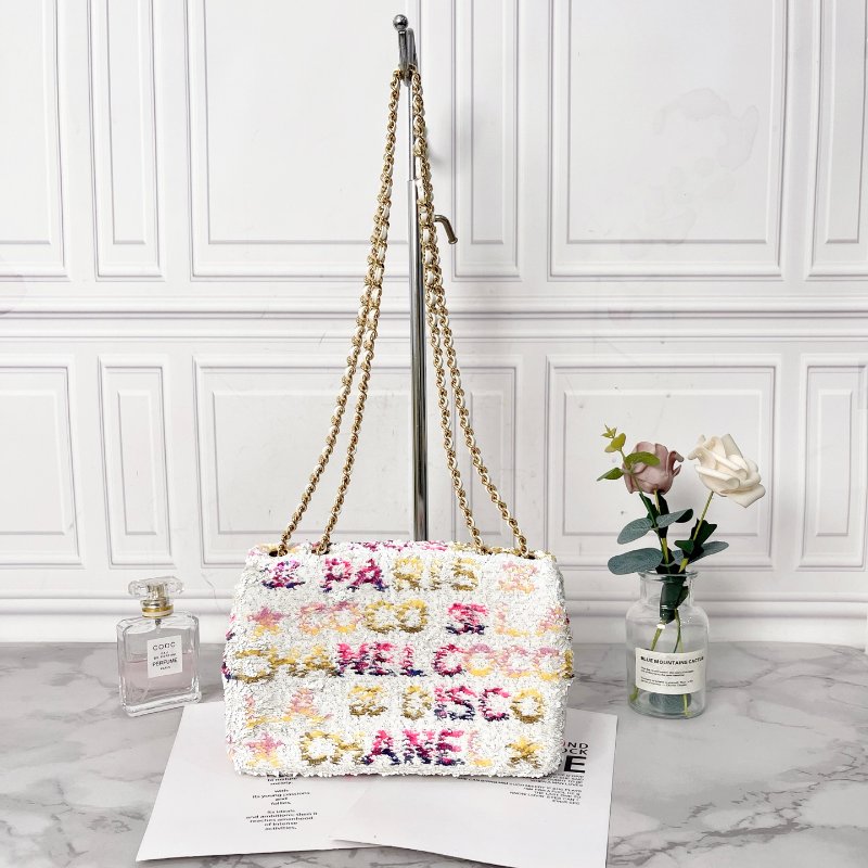 Chanel 24C coco彩虹字母亮片cf 走秀限量款小號肩背斜背包 芯片款21×8×14cm 99新配件盒子 塵袋-4