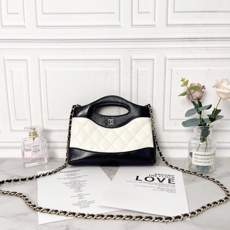 CHANEL 24B黑白熊貓拼色31Bag nano肩背斜背手提包 20.5×3.5×17cm 98新配件塵袋-8