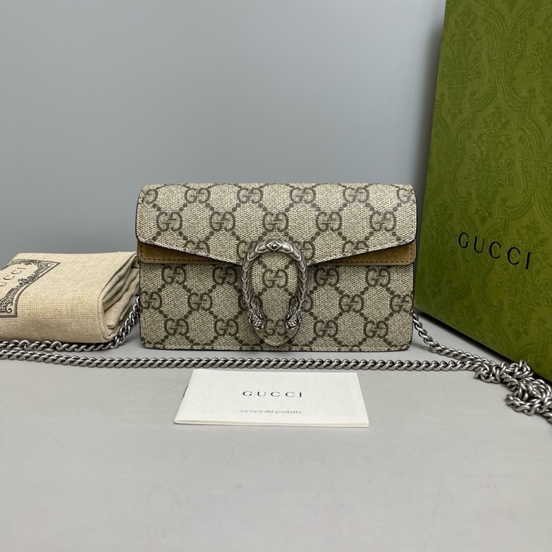 Gucci 古馳 Dionysus 酒神迷你老花卡其鏈條包 棕色 迷你-0