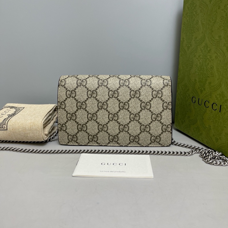 Gucci 古馳 Dionysus 酒神迷你老花卡其鏈條包 棕色 迷你-1