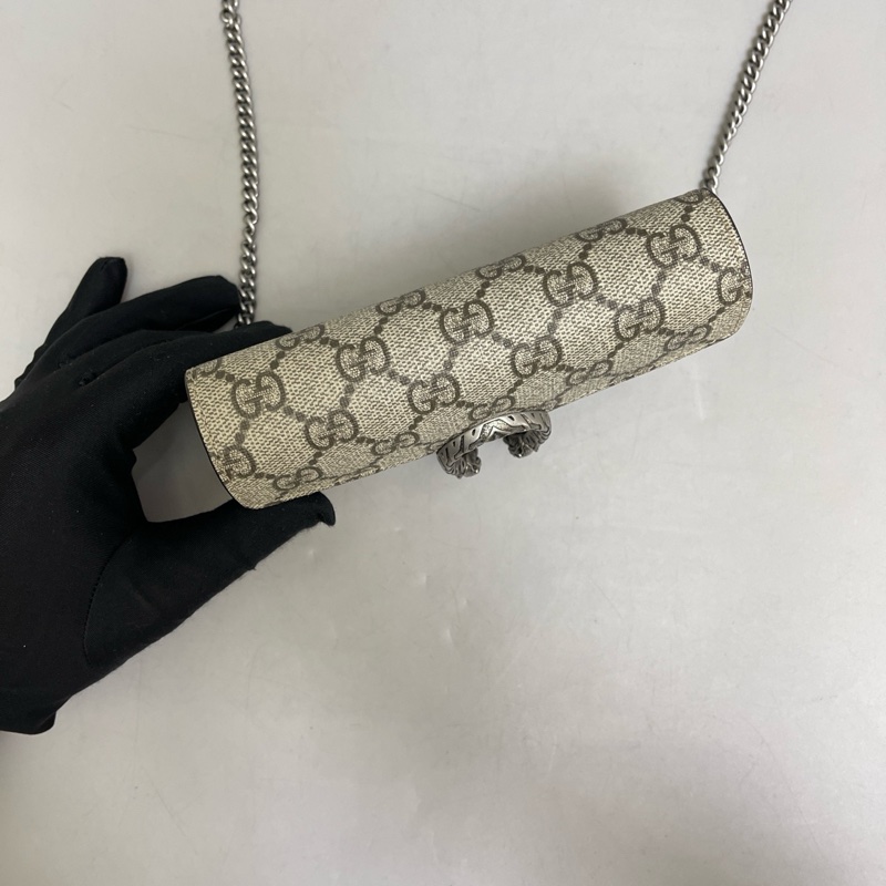 Gucci 古馳 Dionysus 酒神迷你老花卡其鏈條包 棕色 迷你-5