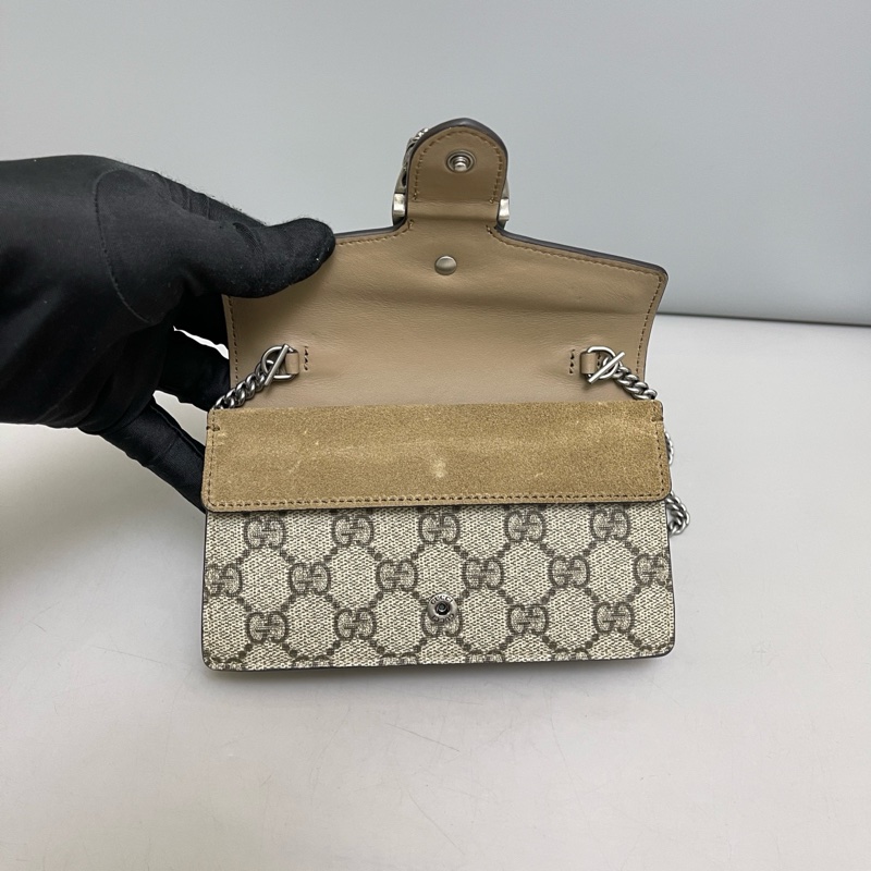 Gucci 古馳 Dionysus 酒神迷你老花卡其鏈條包 棕色 迷你-7
