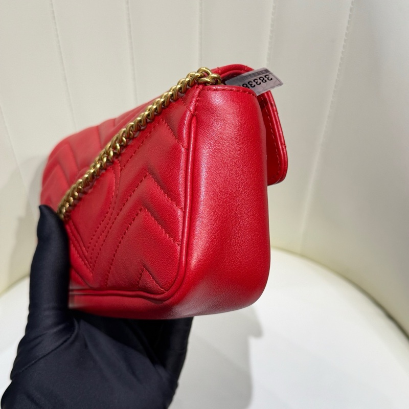 98❤️ Gucci GG Marmont 馬蒙mini鏈條包 紅色 經典V型絎縫 金色鏈條+雙G標-2