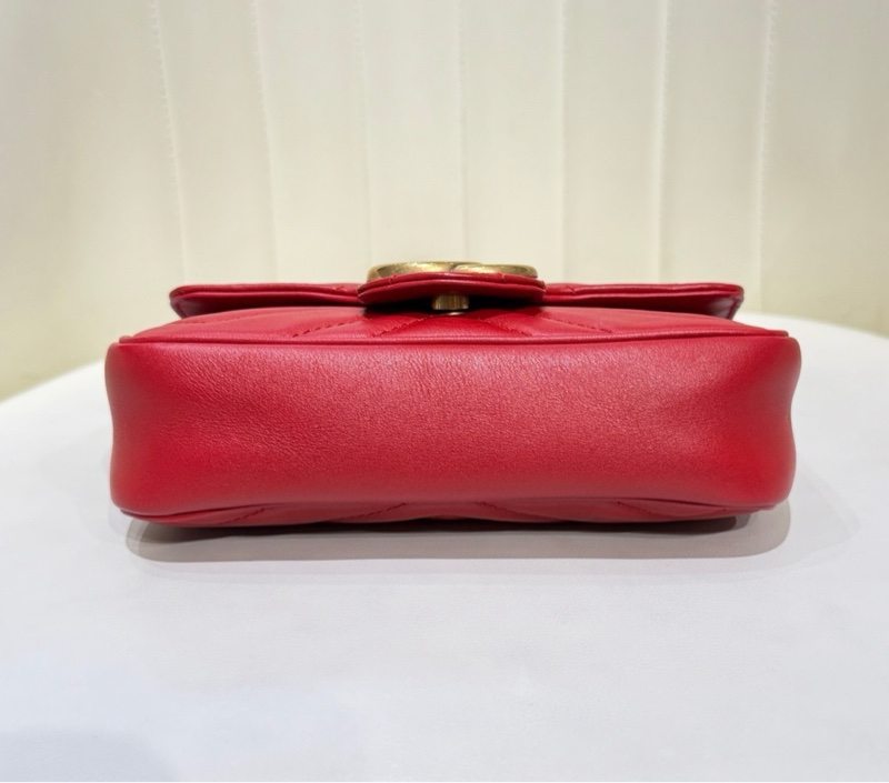 98❤️ Gucci GG Marmont 馬蒙mini鏈條包 紅色 經典V型絎縫 金色鏈條+雙G標-4