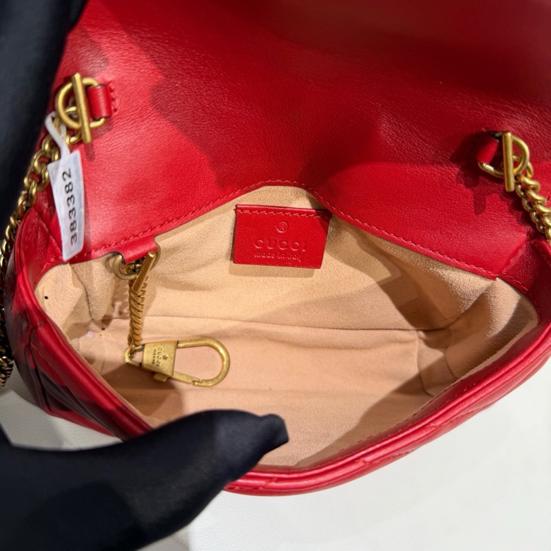 98❤️ Gucci GG Marmont 馬蒙mini鏈條包 紅色 經典V型絎縫 金色鏈條+雙G標-8