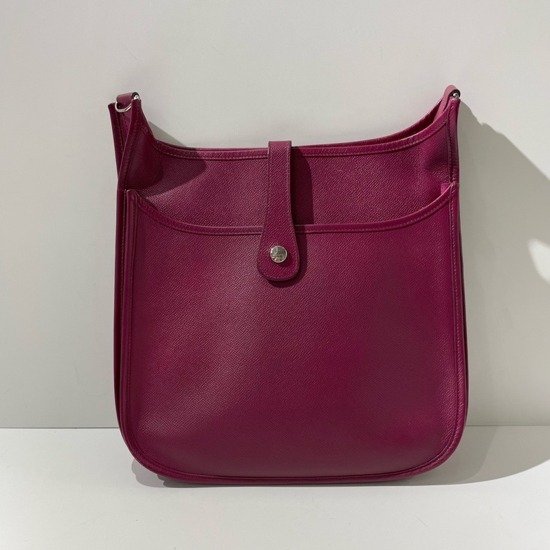 Hermes愛馬仕Evelyne伊芙琳33 玫瑰紫銀扣 框O刻 e皮 單肩斜挎包。-1