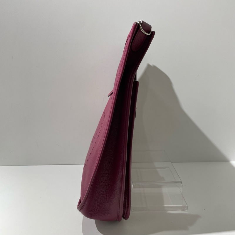 Hermes愛馬仕Evelyne伊芙琳33 玫瑰紫銀扣 框O刻 e皮 單肩斜挎包。-2