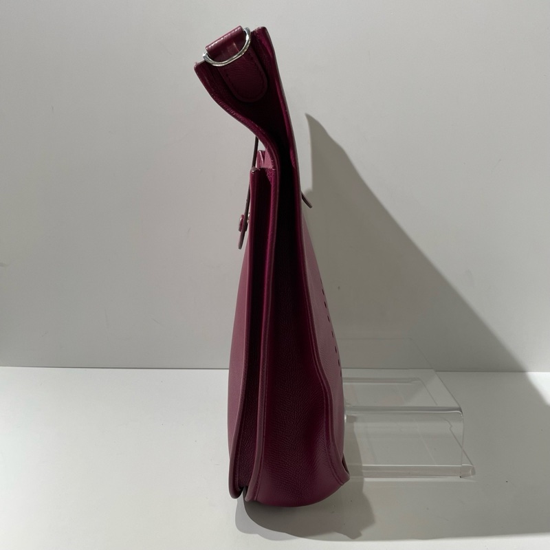 Hermes愛馬仕Evelyne伊芙琳33 玫瑰紫銀扣 框O刻 e皮 單肩斜挎包。-3