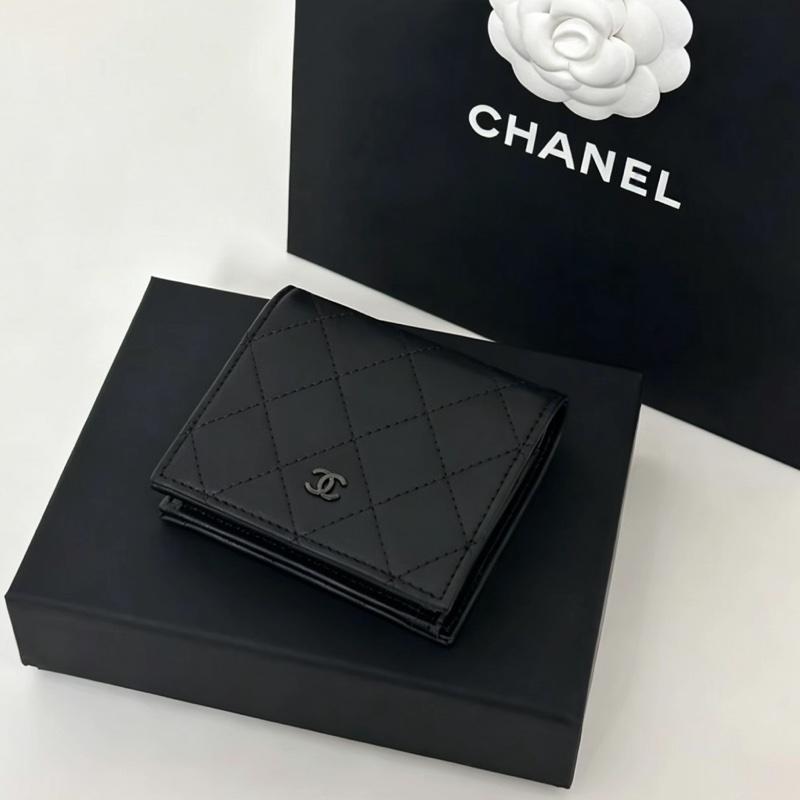 CHANEL香奈兒SO BLACK對折零錢包芯片款🧦全新全配-0