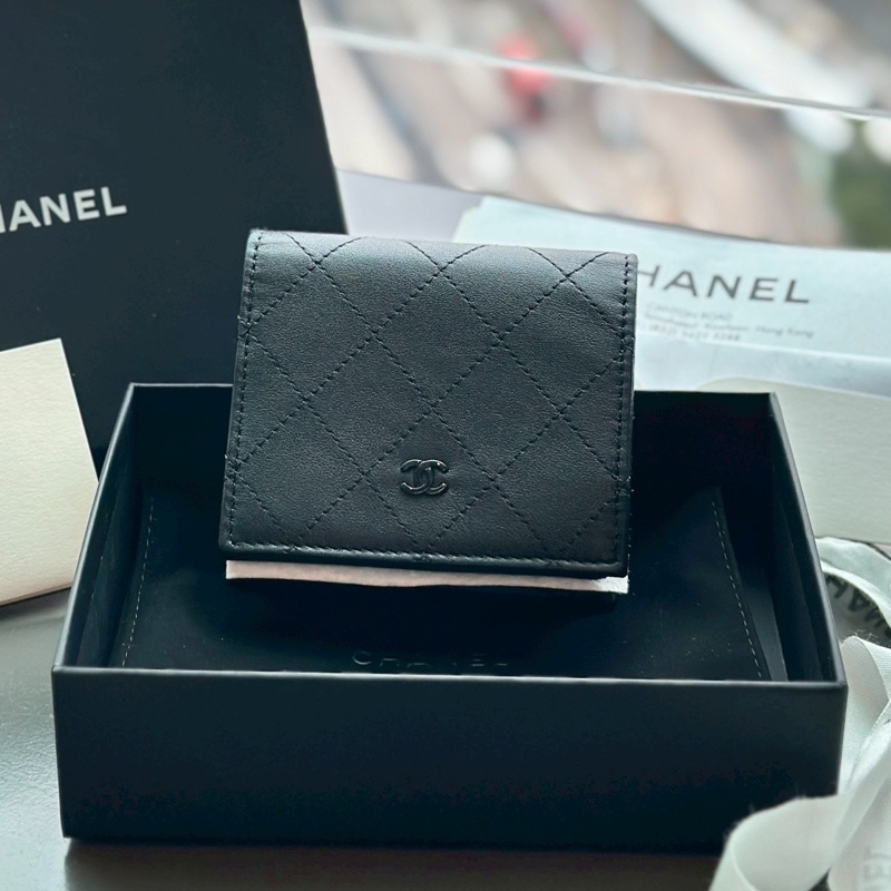 CHANEL香奈兒SO BLACK對折零錢包芯片款🧦全新全配-9