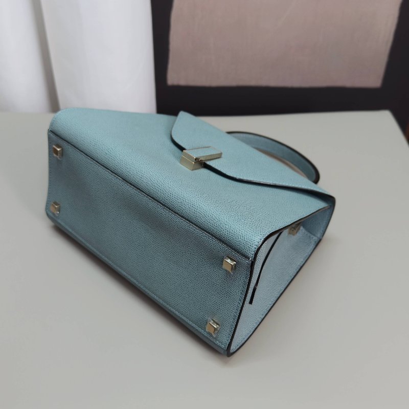 VALEXTRA 霧霾藍金扣Iside 中號手提肩背斜背包25*19*12.5 98新配件購證塵袋-2