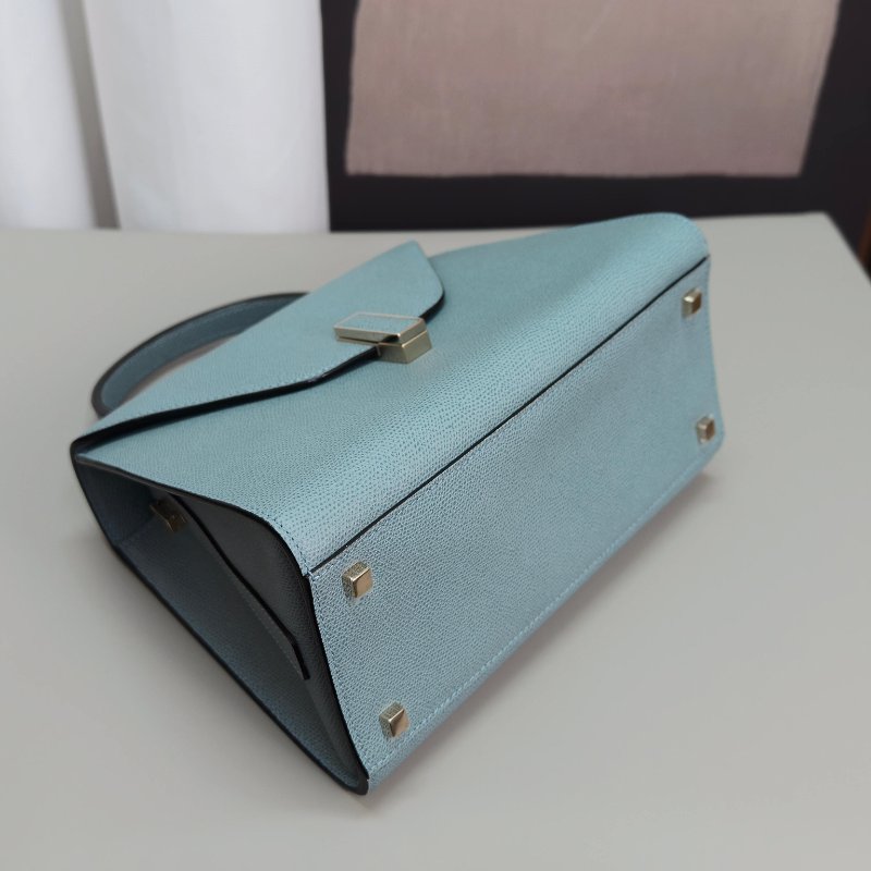 VALEXTRA 霧霾藍金扣Iside 中號手提肩背斜背包25*19*12.5 98新配件購證塵袋-3