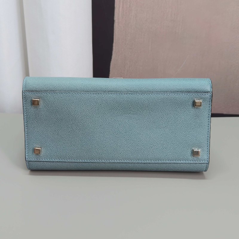 VALEXTRA 霧霾藍金扣Iside 中號手提肩背斜背包25*19*12.5 98新配件購證塵袋-4