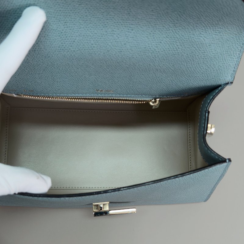 VALEXTRA 霧霾藍金扣Iside 中號手提肩背斜背包25*19*12.5 98新配件購證塵袋-5
