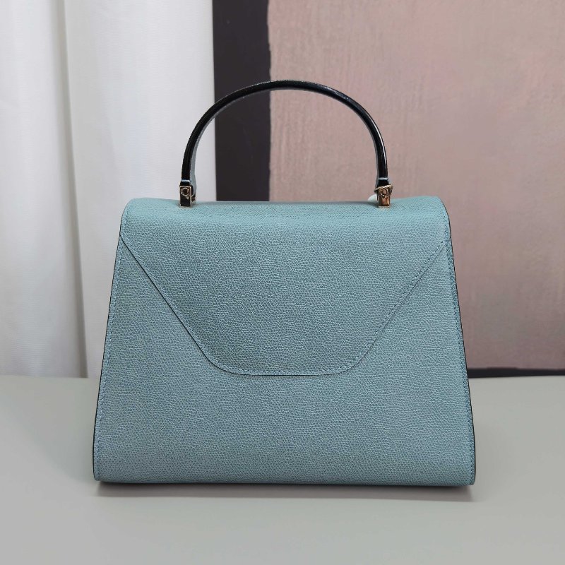 VALEXTRA 霧霾藍金扣Iside 中號手提肩背斜背包25*19*12.5 98新配件購證塵袋-6