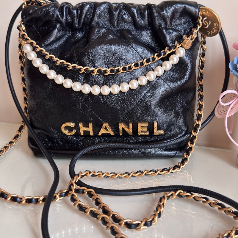 CHANEL 22bag mini 珍珠鏈條季節限定款-0