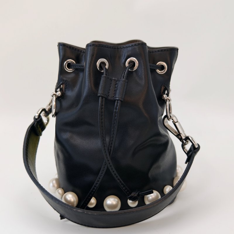 FENDI MonTresor.迷你黑銀珍珠 抽繩水桶水桶包 12*18*10 98新配件塵袋-2