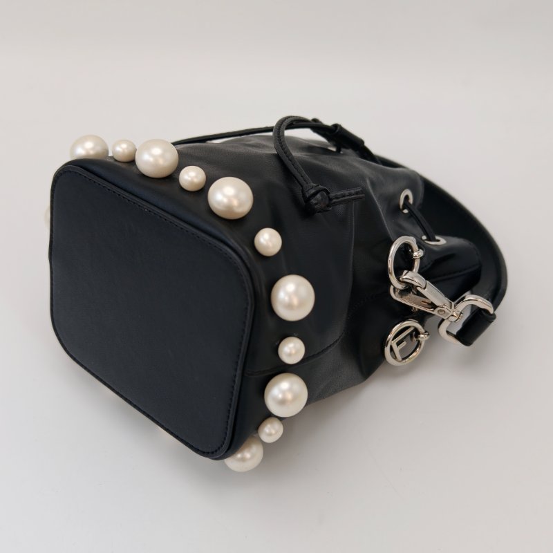 FENDI MonTresor.迷你黑銀珍珠 抽繩水桶水桶包 12*18*10 98新配件塵袋-3