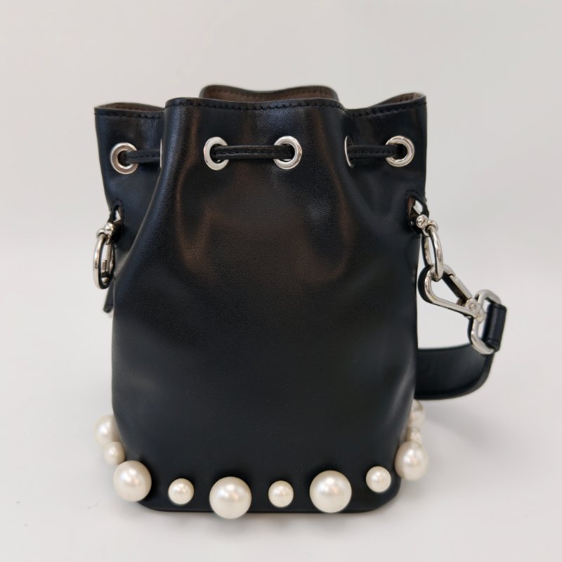 FENDI MonTresor.迷你黑銀珍珠 抽繩水桶水桶包 12*18*10 98新配件塵袋-7