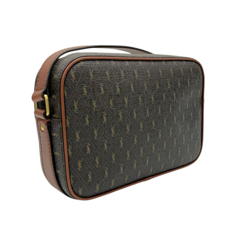 棕色 PVC塗層帆布 牛皮 Monogramme 相機包【SAINT LAURENT 聖羅蘭】 669957-1