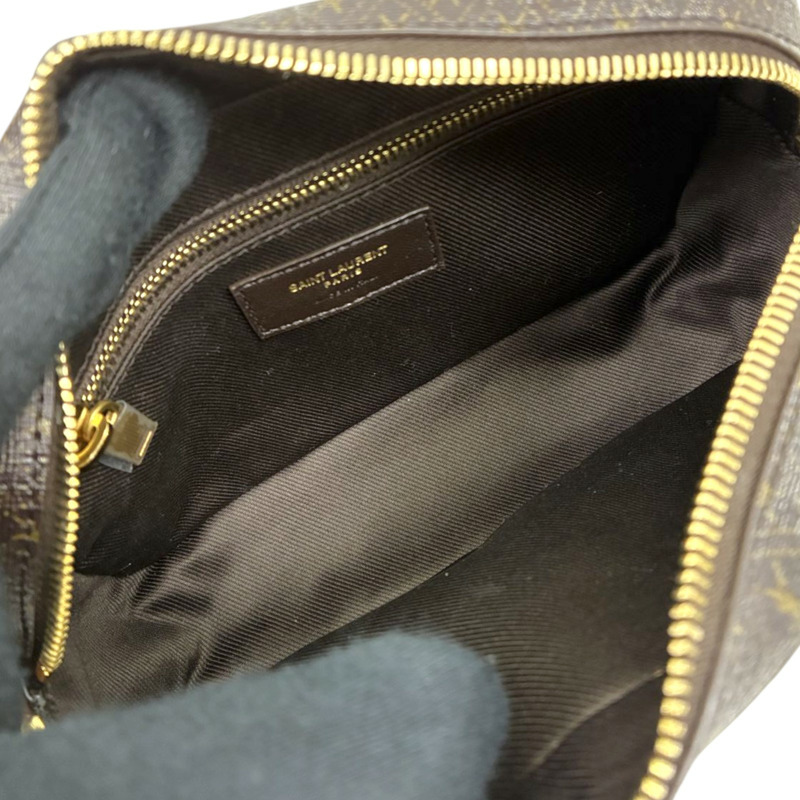 棕色 PVC塗層帆布 牛皮 Monogramme 相機包【SAINT LAURENT 聖羅蘭】 669957-2